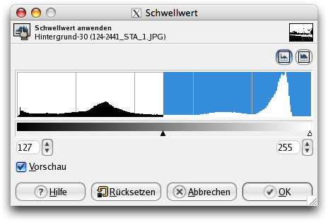 Das Dialogfenster des Werkzeuges Schwellwert